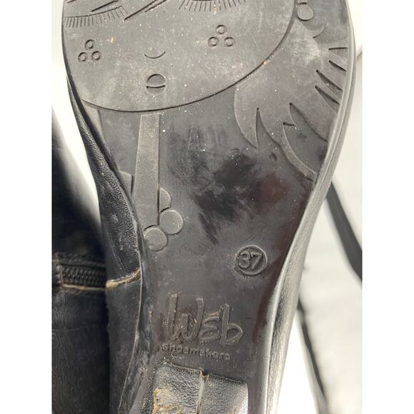 Eric Michael Women's 6.5 Black Leather Zip Ankle heeled web shoemakers  Boots - Picture 7 of 8